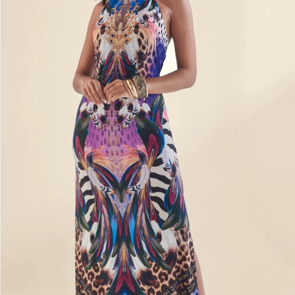 Venus halter maxi-dress with multicolor design and leopard print. - Picture 3 of 5